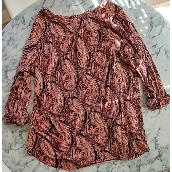 Westport 3X Shirt Top Women Paisley Roll Tab Sleeves Buttons - Picture 8 of 12